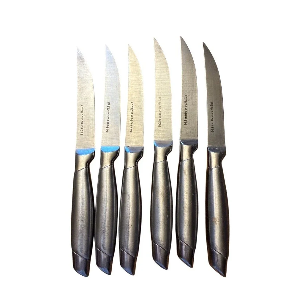 KitchenAid Steak Knives Set of 6 Silver Straight Edge Comfort Grip Handles